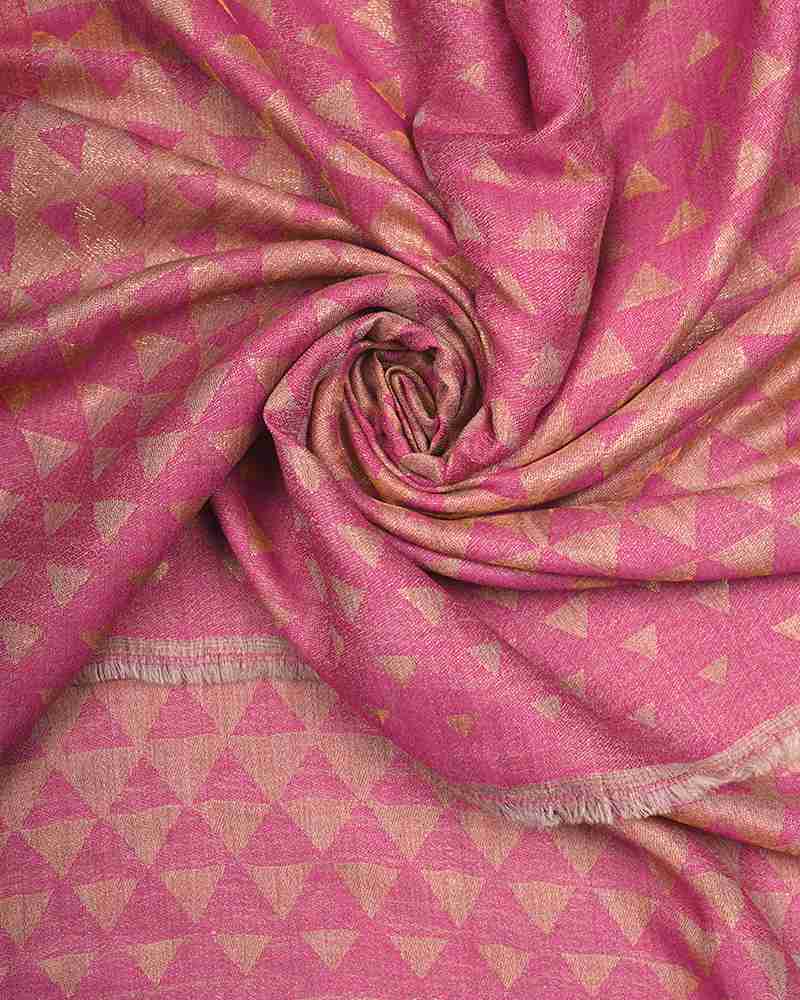 Magenta Pink Pashmina Wool Zari Pyramid Stole