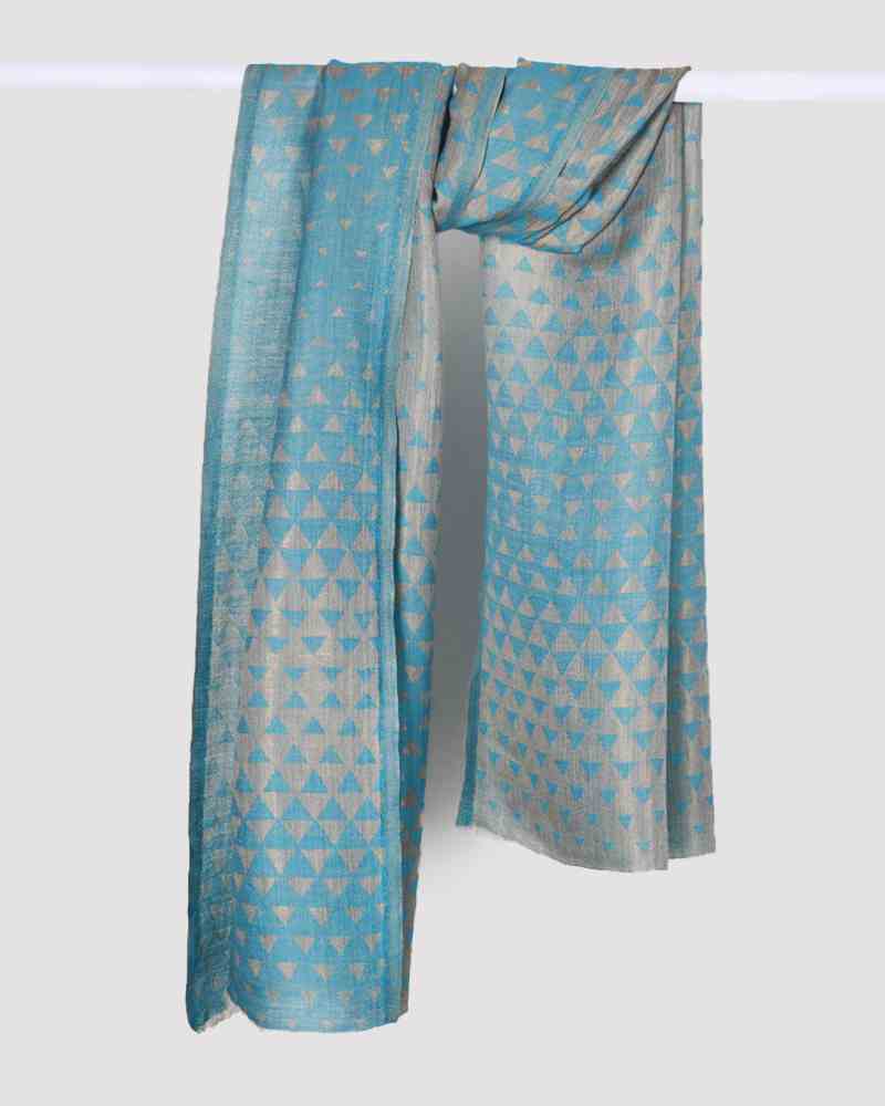 Pashmina Wool Zari Pyramid Stole in Turquoise