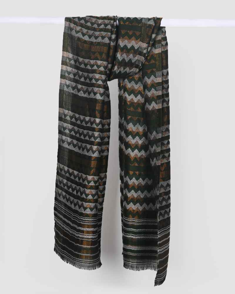 Pashmina Wool Zari Zig-Zag Stole Green