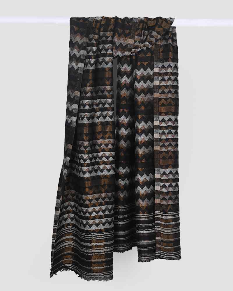 Pashmina Wool Zari Zig-Zag Stole Black