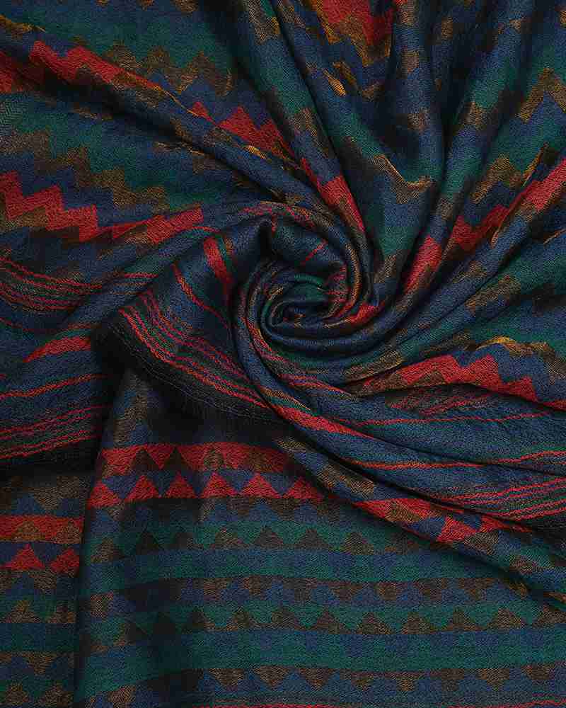 Pashmina Wool Zari Zig-Zag Stole Blue