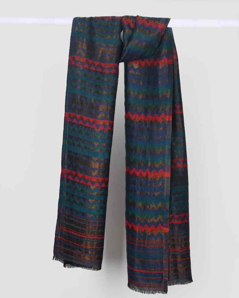 Pashmina Wool Zari Zig-Zag Stole Blue