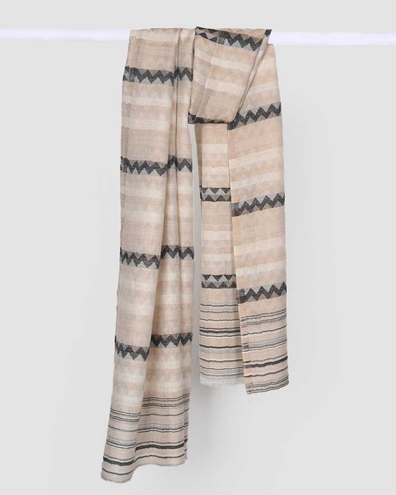 Pashmina Wool Zari Zig-Zag Stole Cream