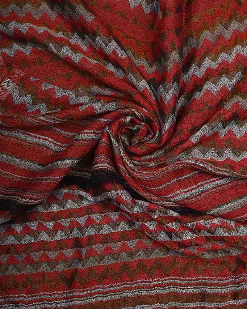 Pashmina Wool Zari Zig-Zag Stole Red