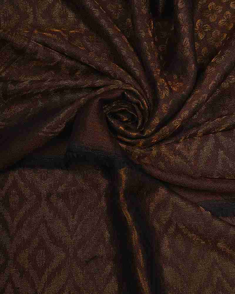 Pashmina Wool Self Zari Stole Brown