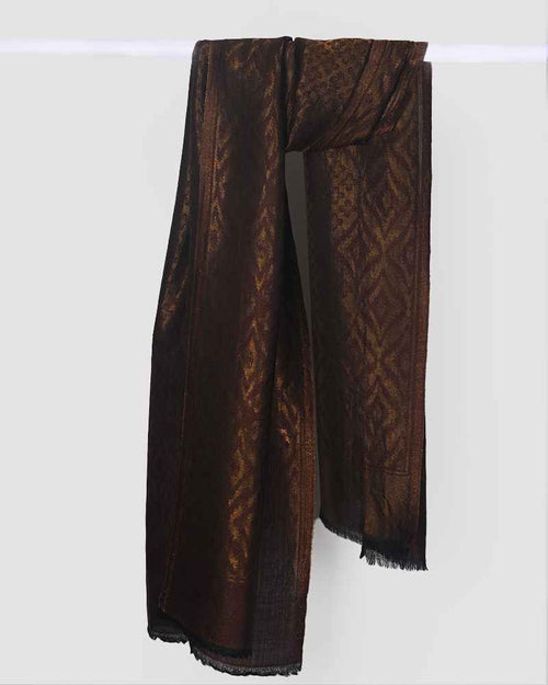 Pashmina Wool Self Zari Stole Brown