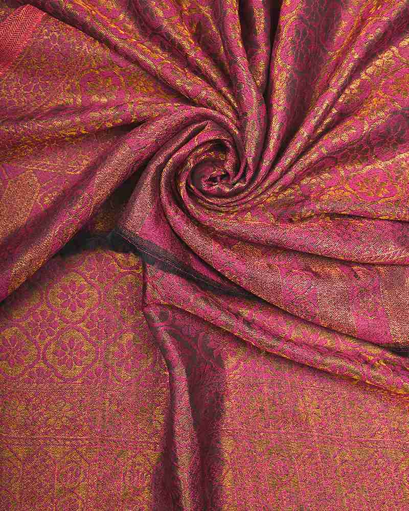 Pashmina Wool Self Zari Stole Magenta Pink