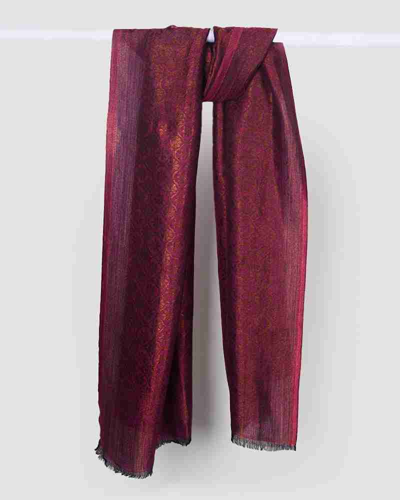 Pashmina Wool Self Zari Stole Magenta Pink
