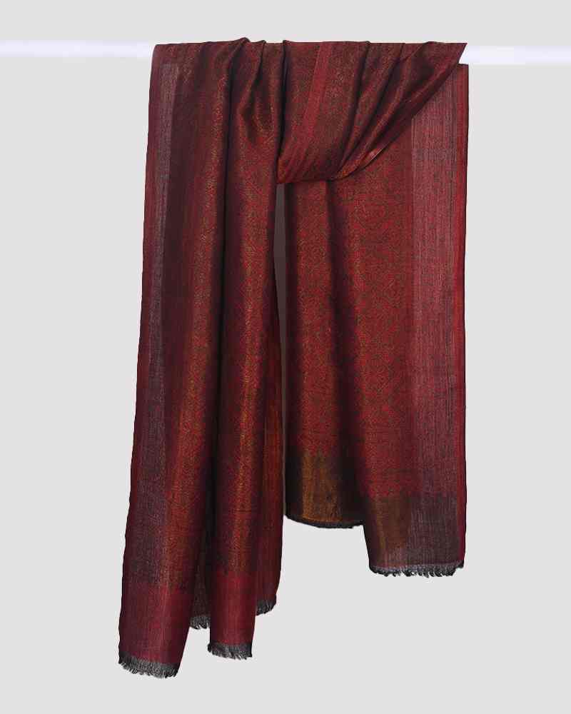Pashmina Wool Self Zari Stole Maroon