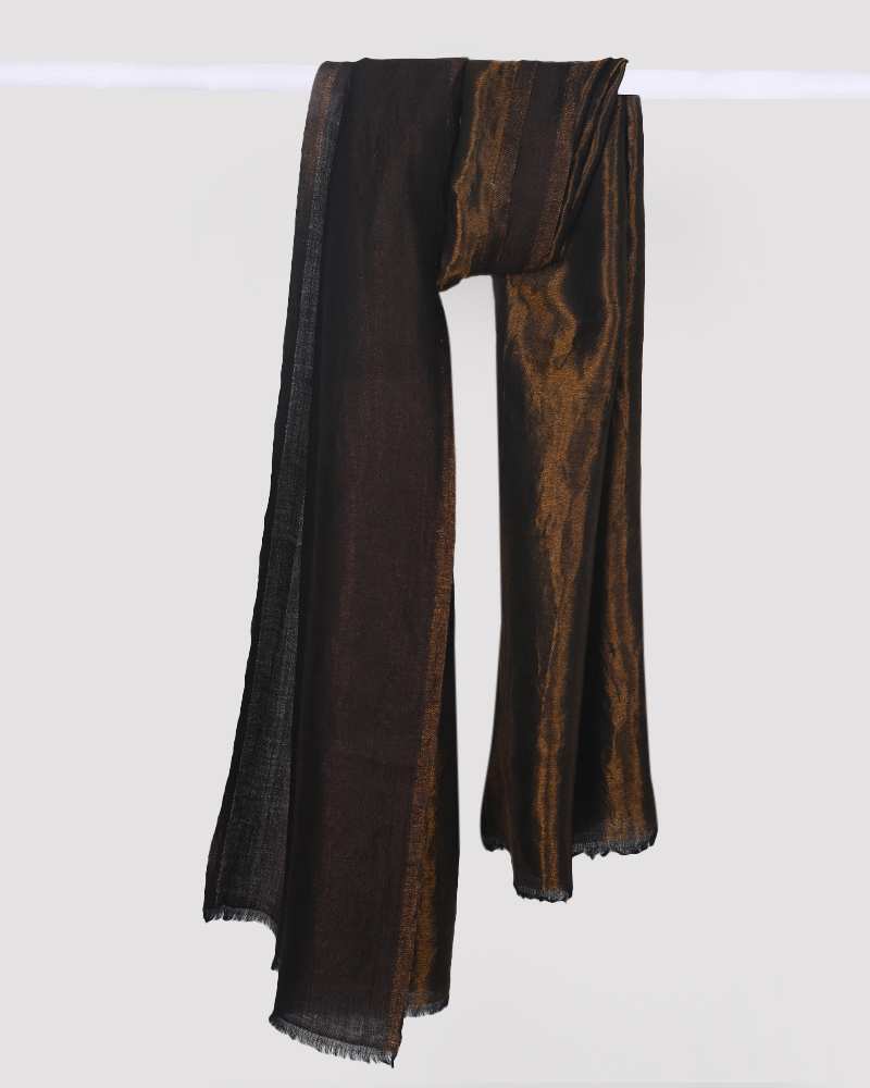 Pashmina Wool Plain Zari Reversible Stole Brown