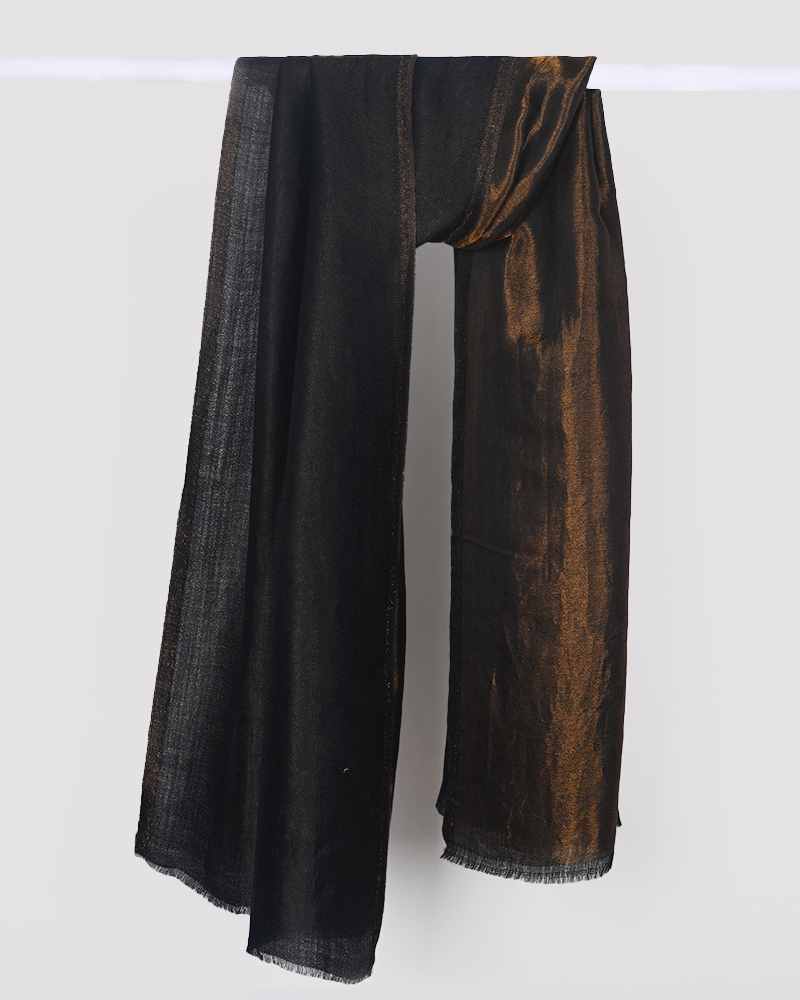 Pashmina Wool Plain Zari Reversible Stole Black