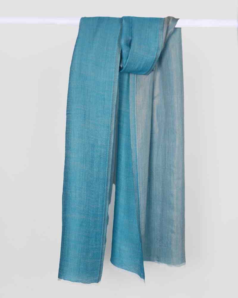 Pashmina Wool Plain Zari Reversible Stole Turquoise