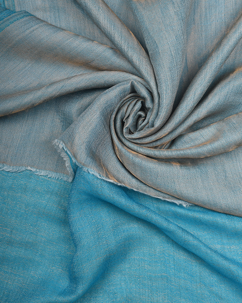 Pashmina Wool Plain Zari Reversible Stole Turquoise