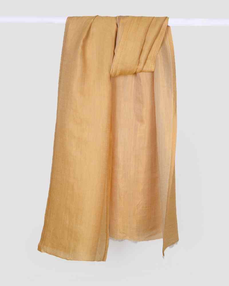 Pashmina Wool Plain Zari Reversible Stole Yellow