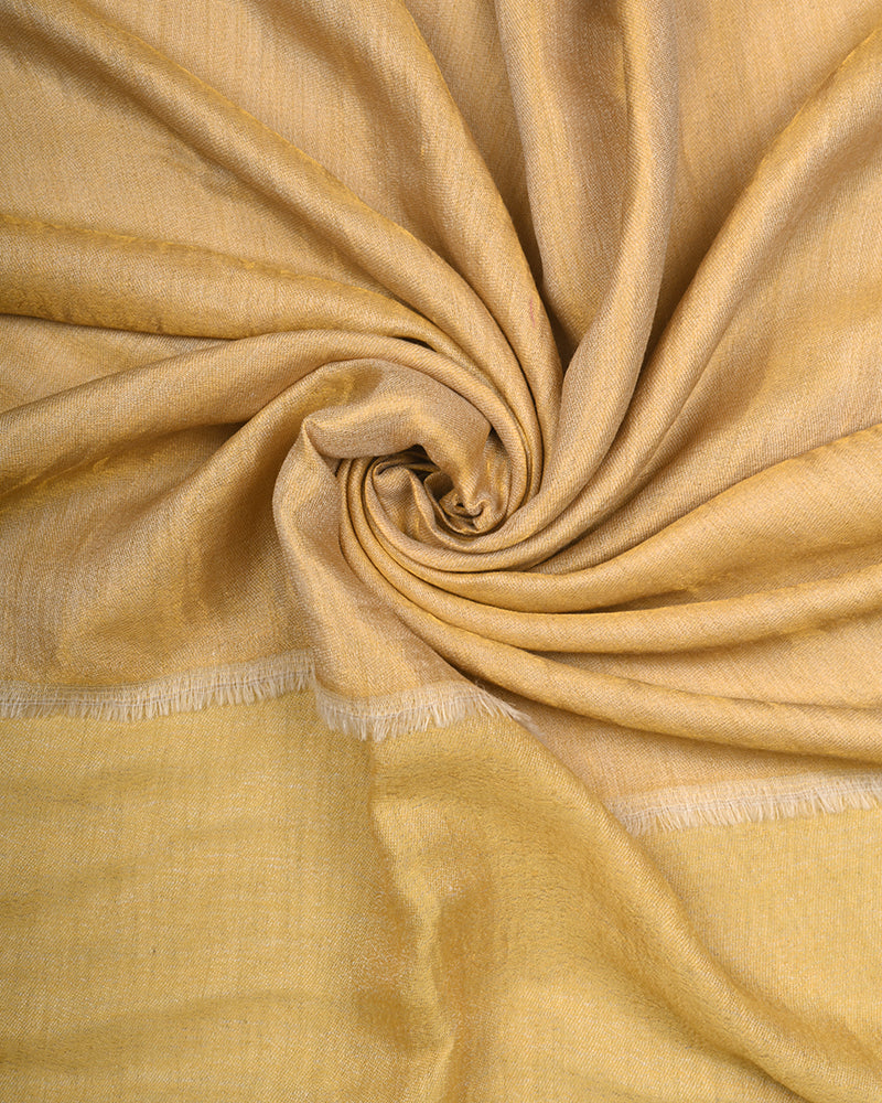 Pashmina Wool Plain Zari Reversible Stole Yellow