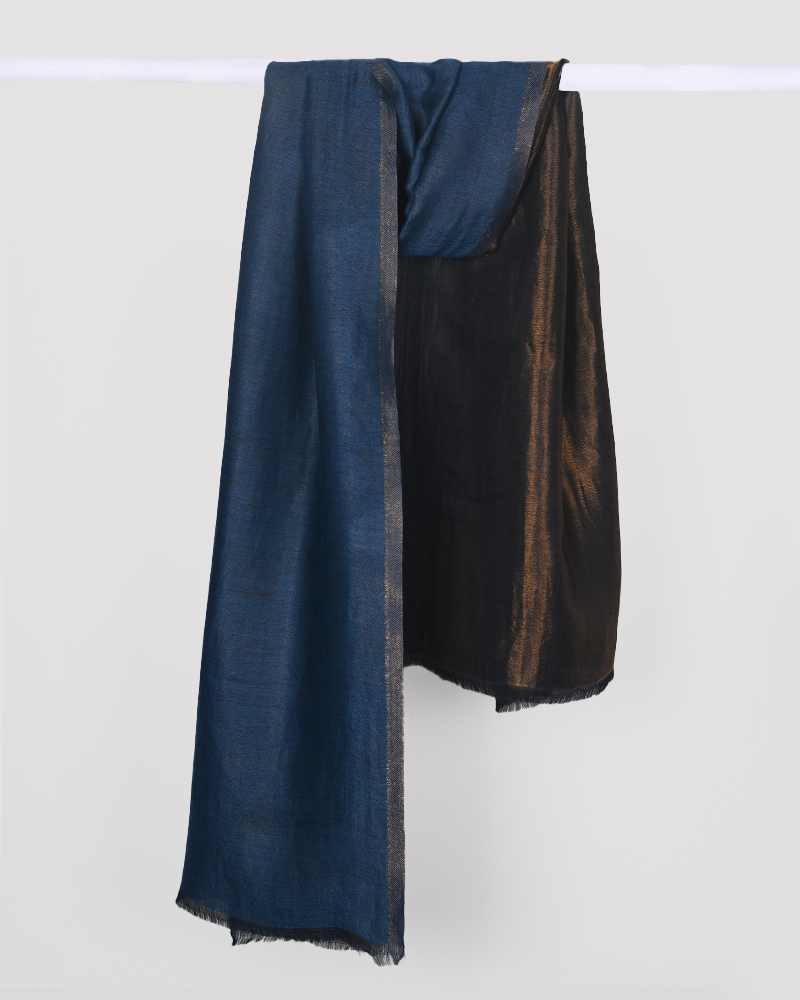 Pashmina Wool Plain Zari Reversible Stole Blue