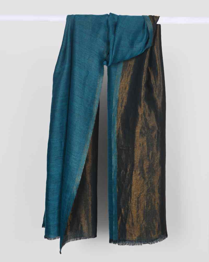 Pashmina Wool Plain Zari Reversible Stole Turquoise