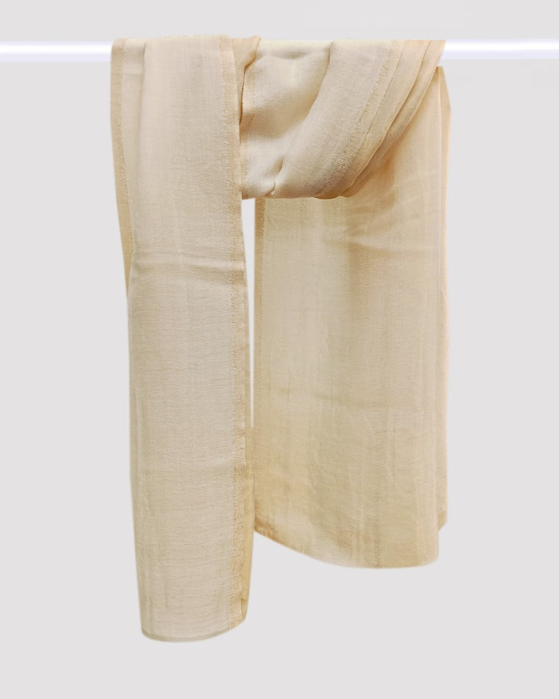 Pashmina Wool Plain Zari Reversible Stole White