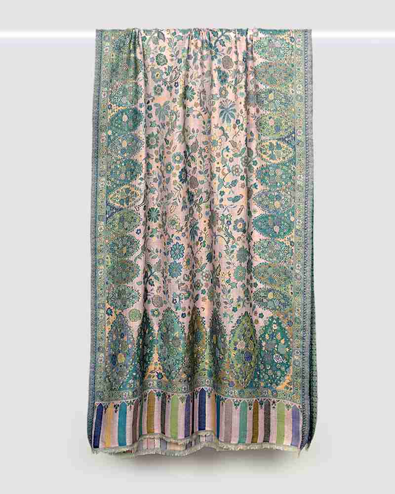 Pashmina Wool Kani Stole in Pink