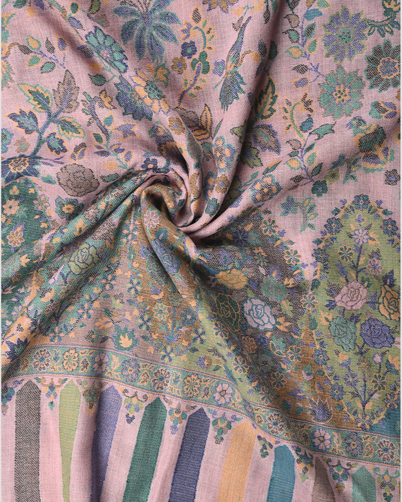 Pashmina Wool Kani Stole in Pink