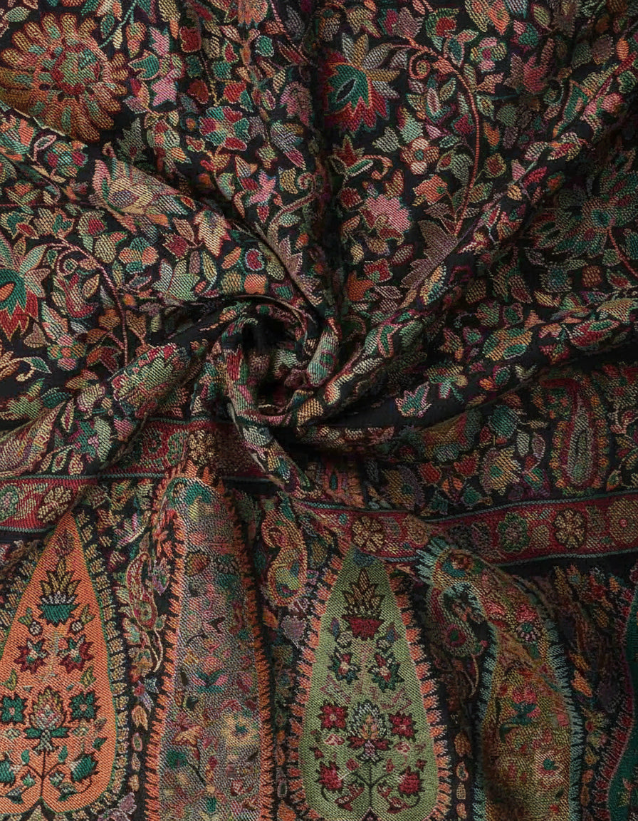 Pashmina Wool Kani Stole Black
