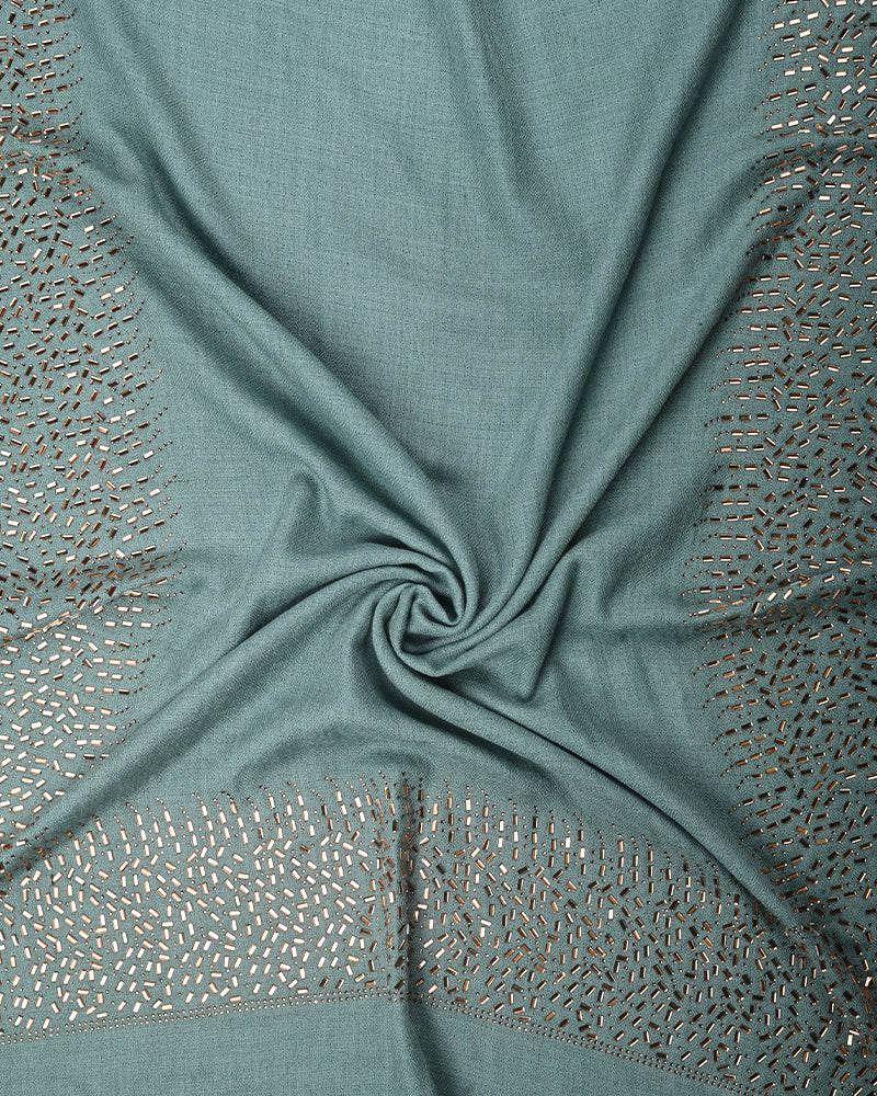 Blue Pashmina Wool Mirror Work Stole for Women - Festival Embellished Luxury Wrap- Elabore Luxury