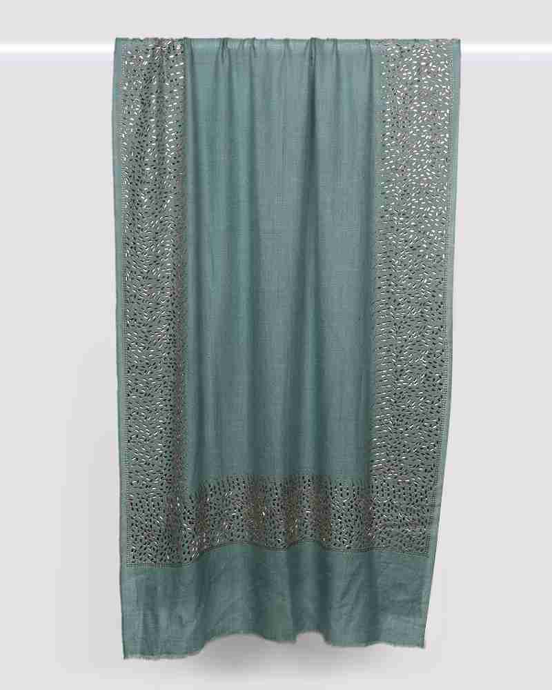 Pashmina Wool Mirror Work Stole Blue