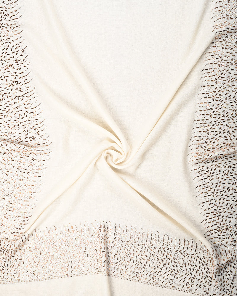 White Pashmina Wool Mirror Work Stole for Women – Luxury Handcrafted Winter Wrap