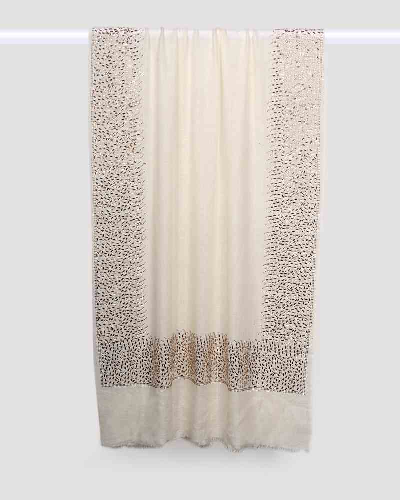 Pashmina Wool Mirror Work Stole White