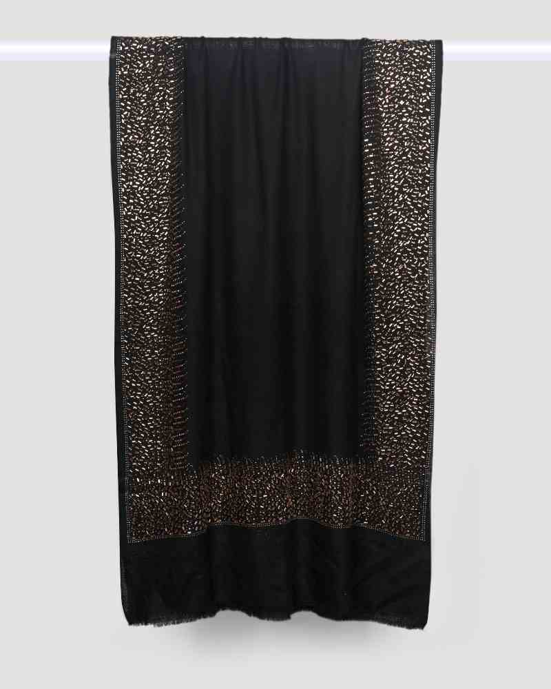 Pashmina Wool Mirror Work Stole Black