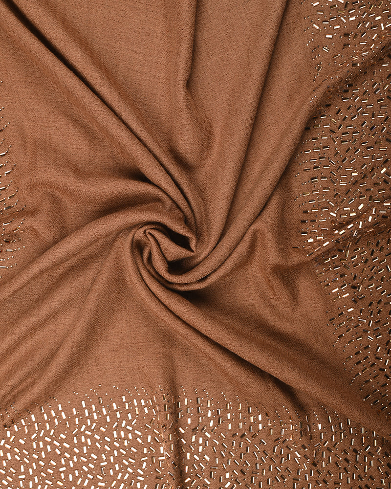 Golden Pashmina Wool Mirror Work Stole – Elegant Lightweight Luxury Wrap for Women