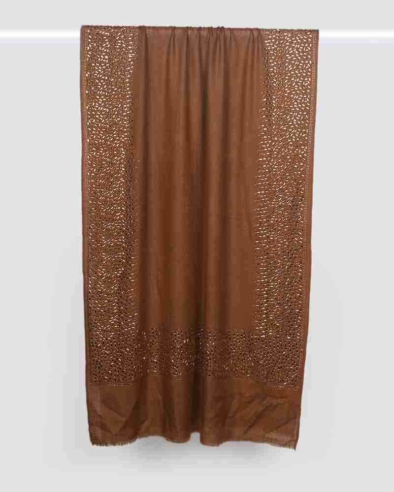 Pashmina Wool Mirror Work Stole Golden