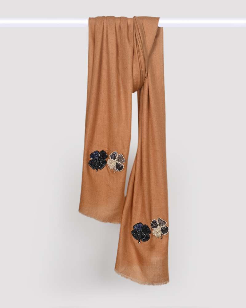 Pashmina Wool Signature Beaded Stole Golden