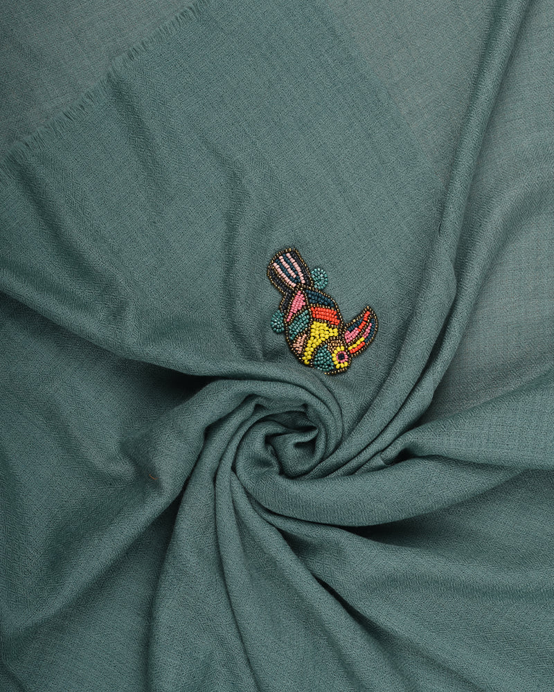 Green Pashmina Wool Signature Beaded Stole for Women – Luxury Handcrafted Winter Wrap