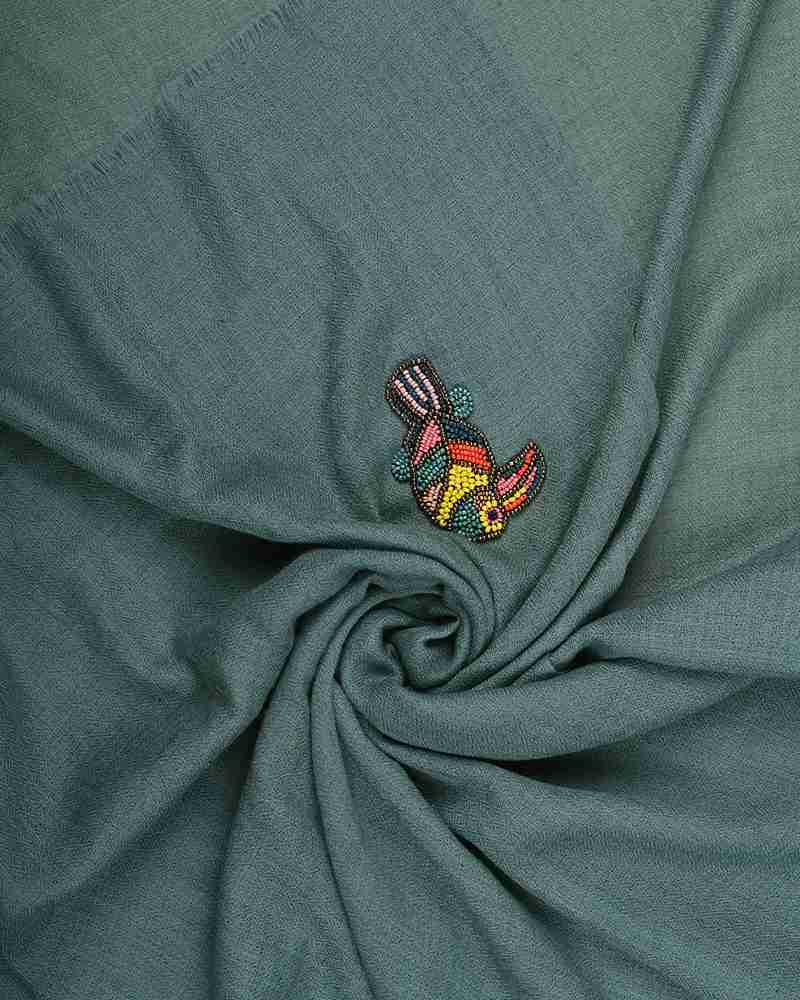 Pashmina Wool Signature Beaded Stole Green