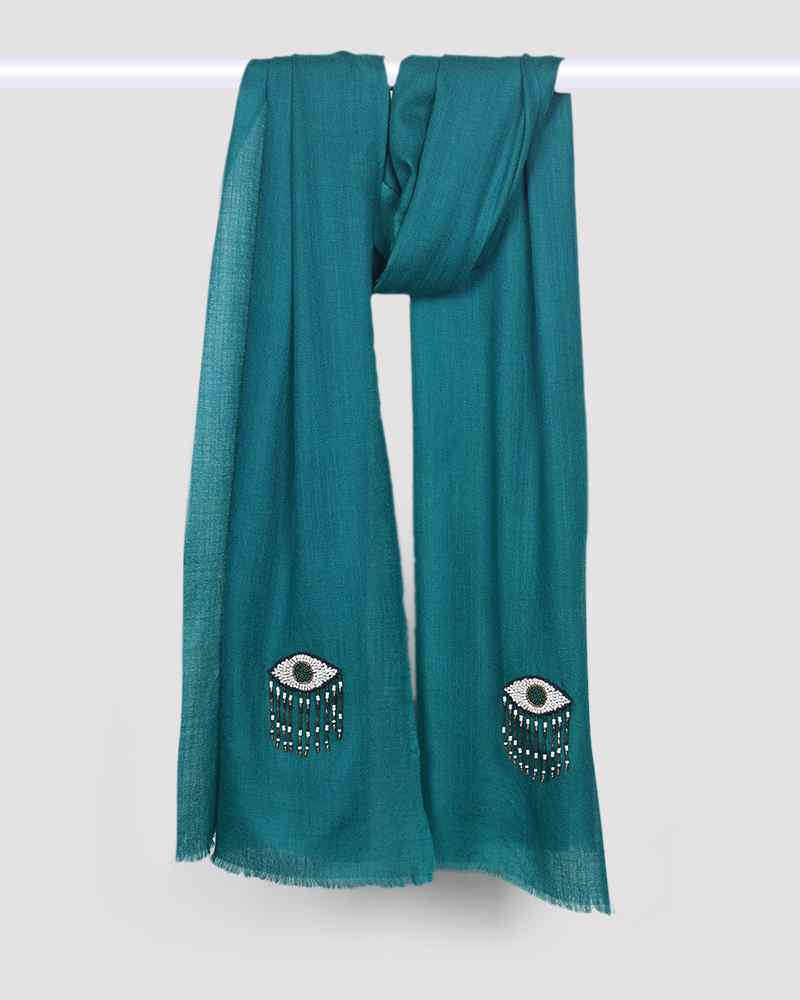 Pashmina Wool Signature Beaded Stole Turquoise