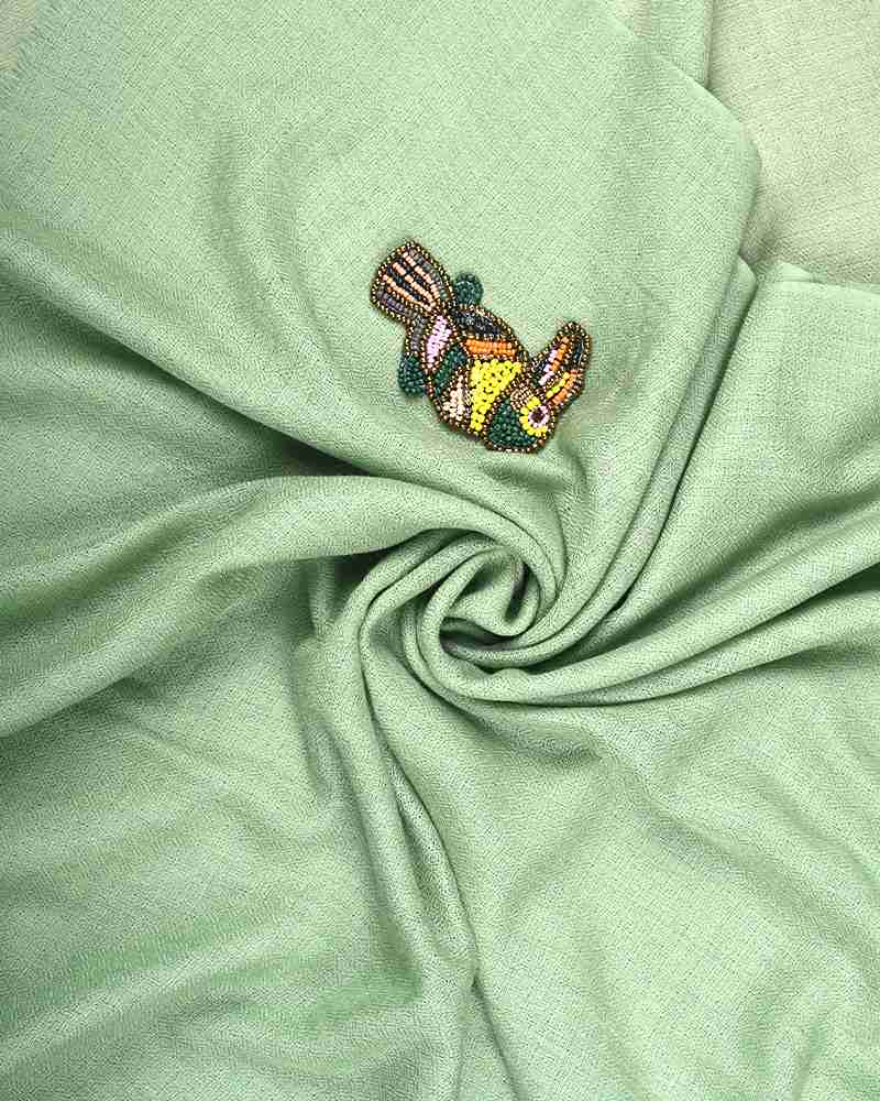 Pashmina Wool Signature Beaded Stole Green