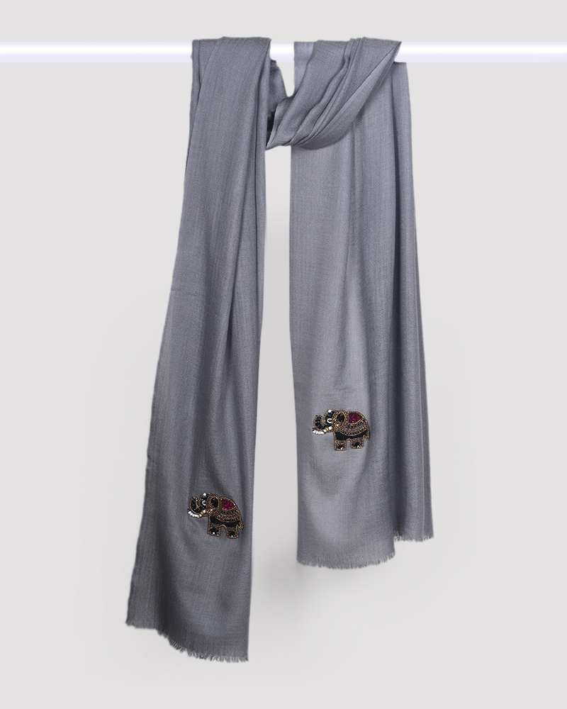 Pashmina Wool Signature Beaded Stole Grey