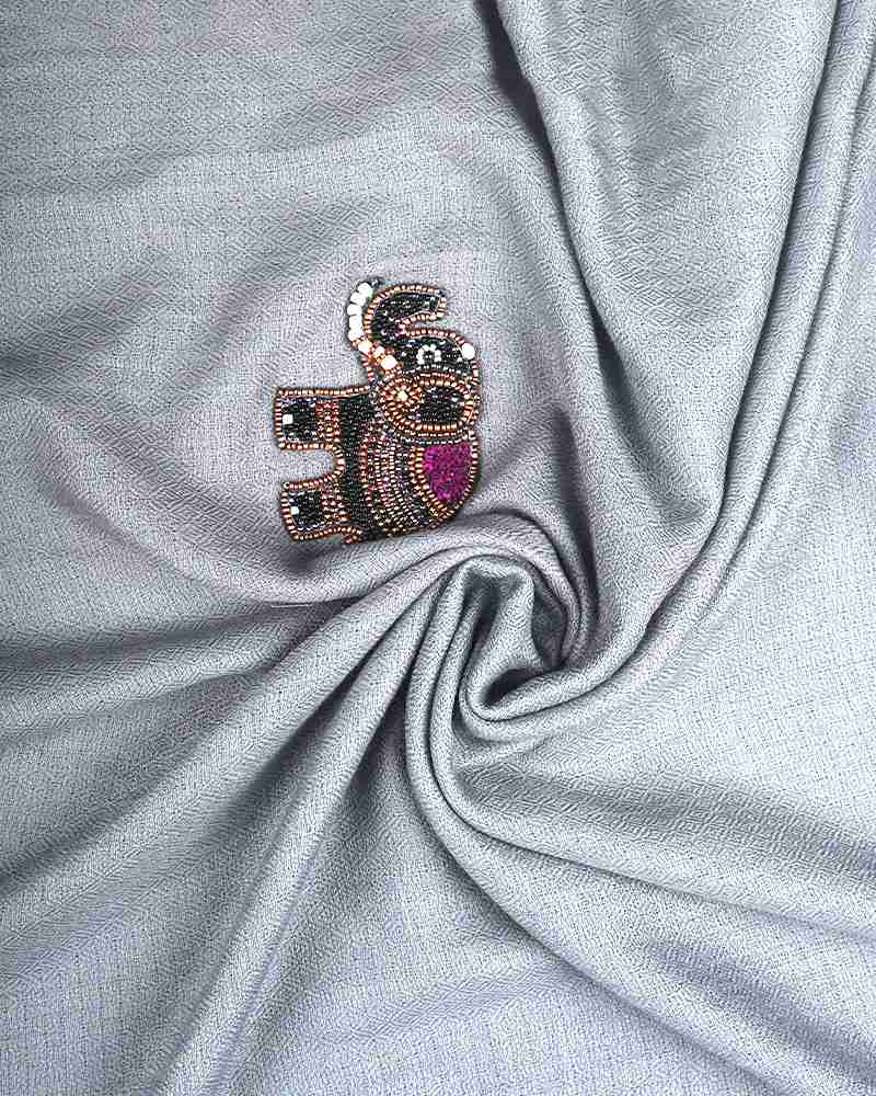 Pashmina Wool Signature Beaded Stole Grey