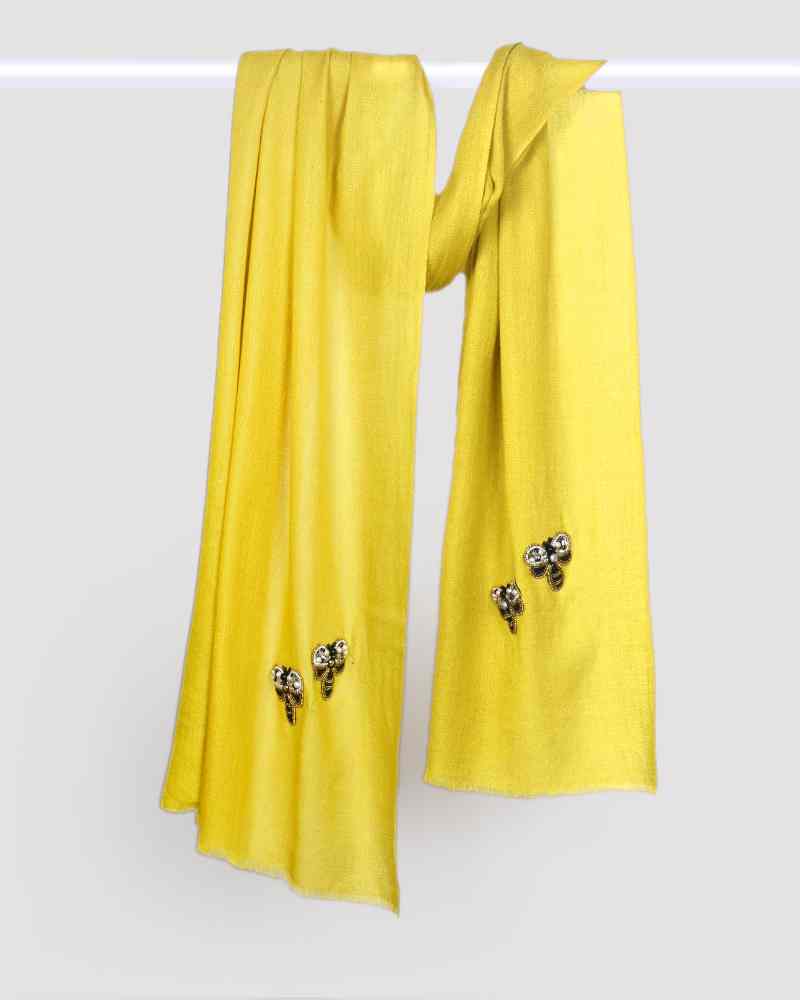 Pashmina Wool Signature Beaded Stole Yellow