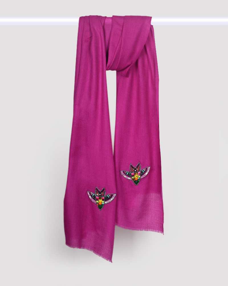 Pashmina Wool Signature Beaded Stole Magenta Pink