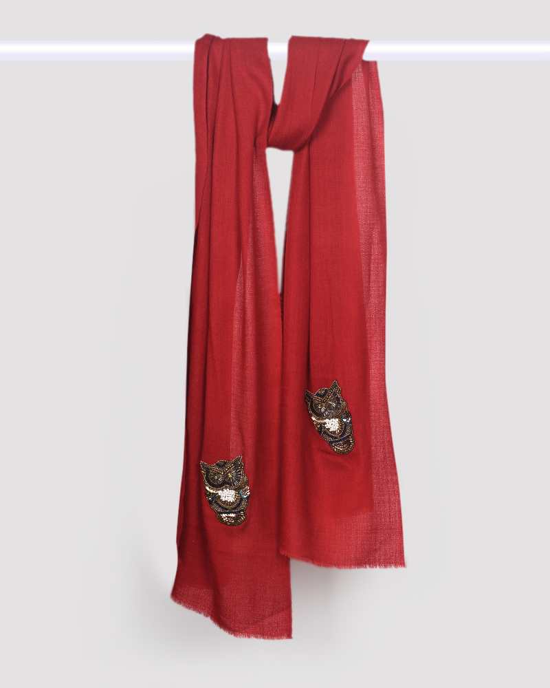 Pashmina Wool Signature Beaded Stole Maroon