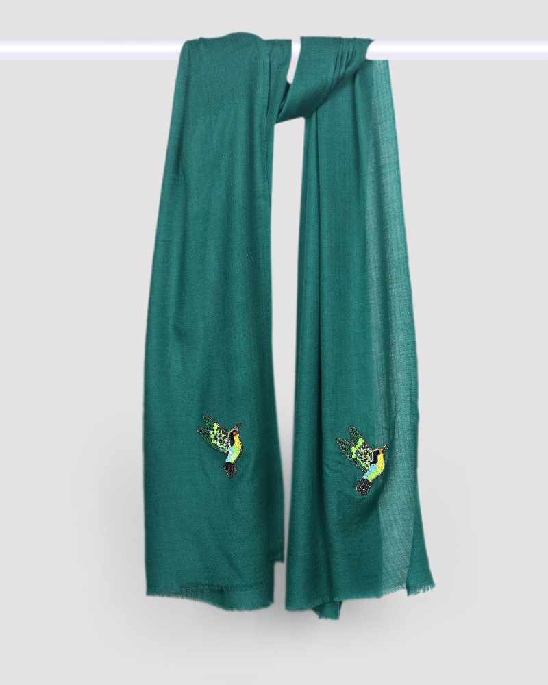 Pashmina Wool Signature Beaded Stole Green