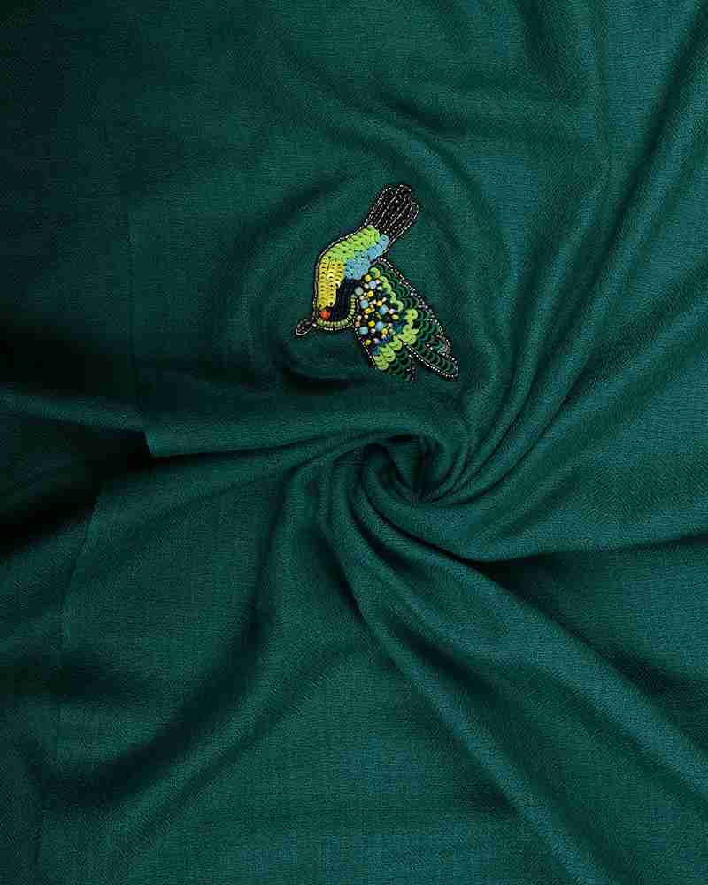 Pashmina Wool Signature Beaded Stole Green