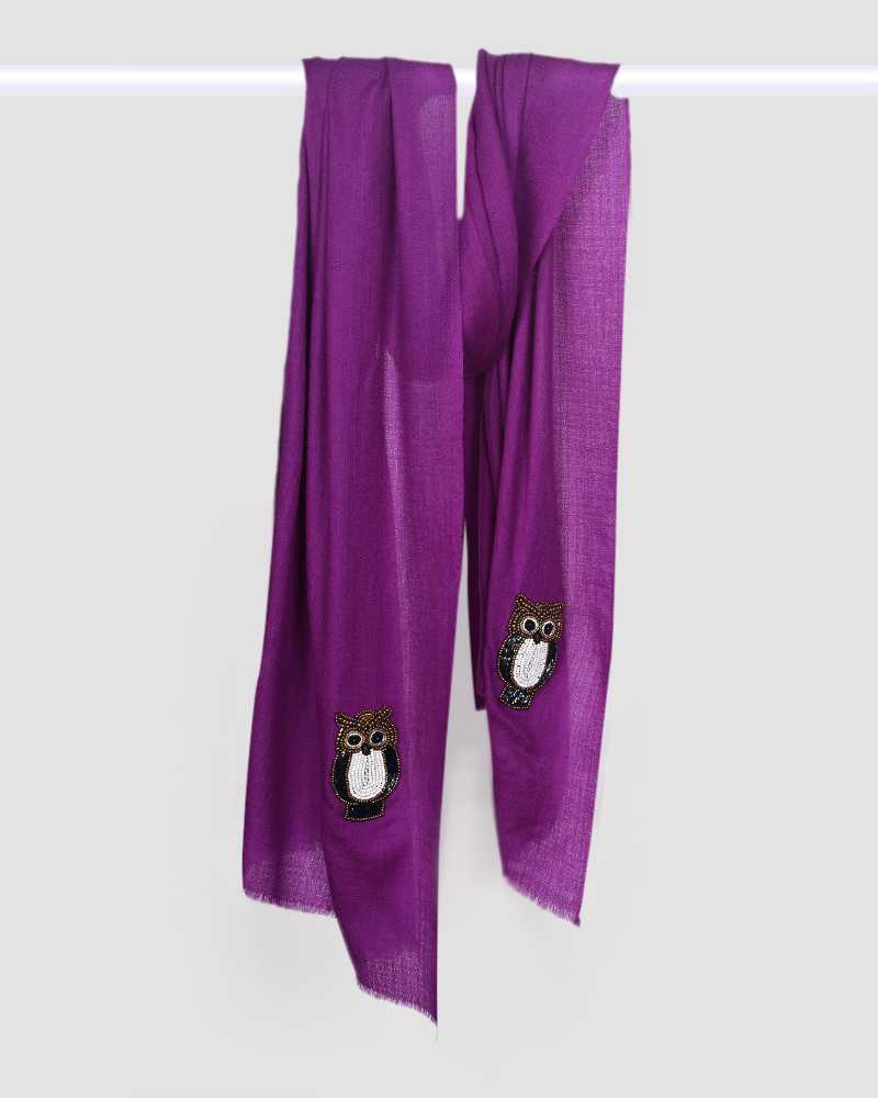 Pashmina Wool Signature Beaded Stole Purple