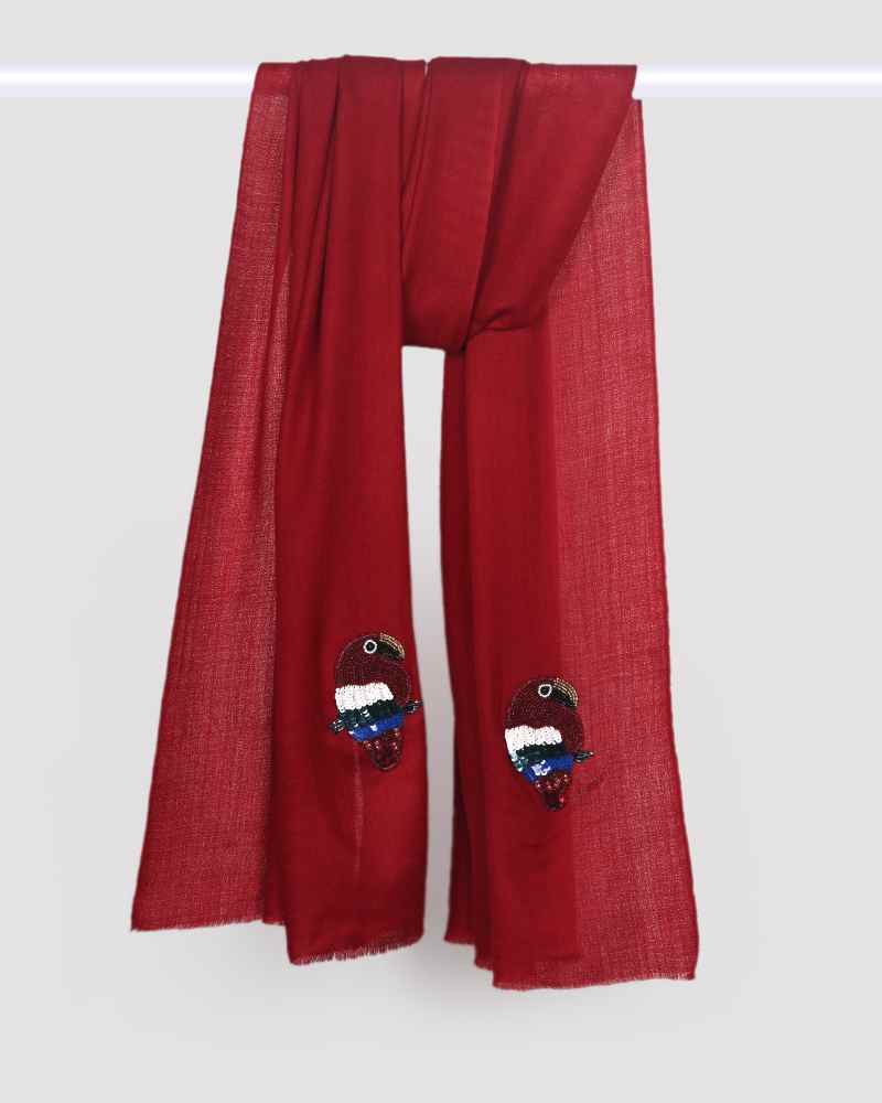 Pashmina Wool Signature Beaded Stole Maroon