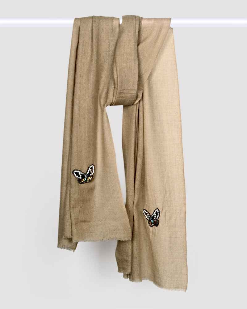 Pashmina Wool Signature Beaded Stole Beige