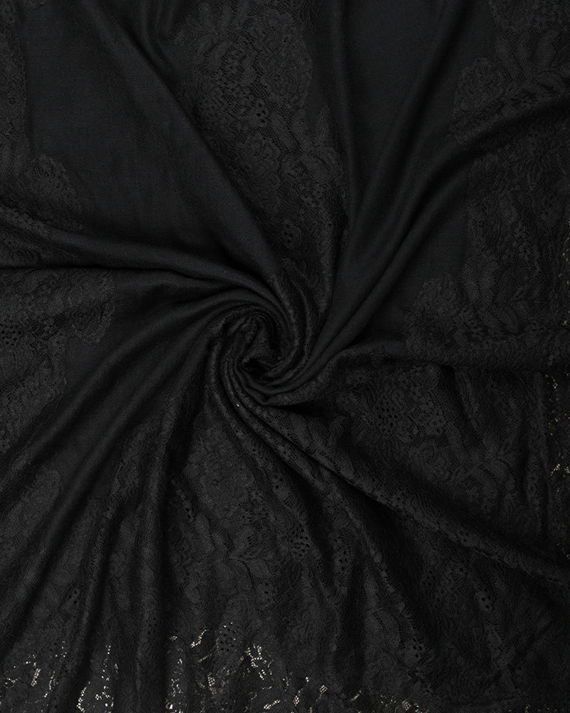 Pashmina Wool Valentino Lace Stole Black