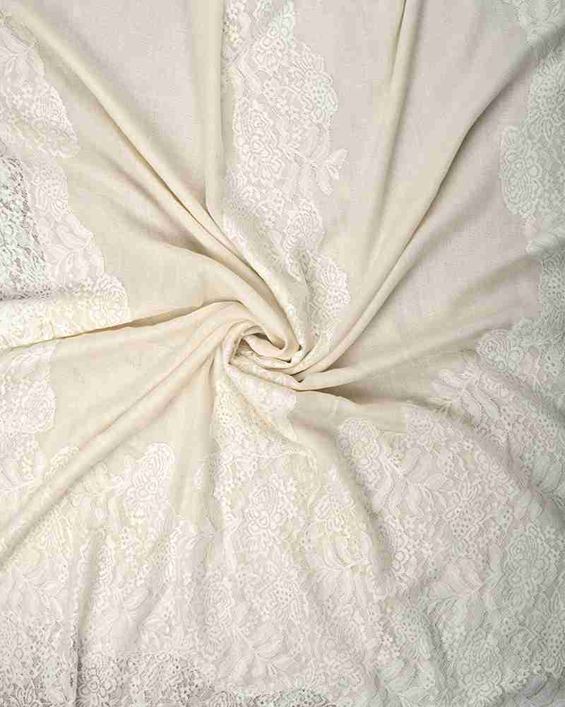 Pashmina Wool Valentino Lace Stole White