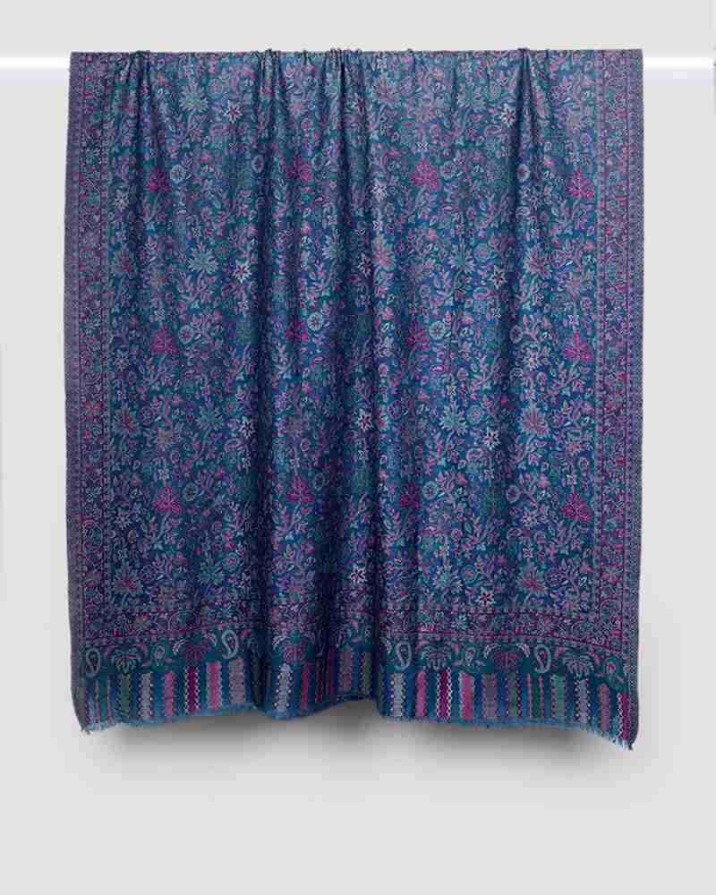 Pashmina Wool Kani Shawl Blue